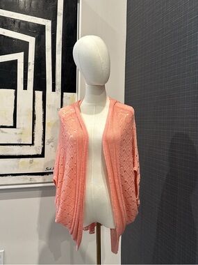 NY Collection Peach Open-Front Knit Poncho Shrug